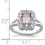 Sterling Silver Rhodium Diam. & Pink Quartz Ring