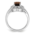 Sterling Silver Rhodium-Plated Diamond and Smoky Quartz Ring