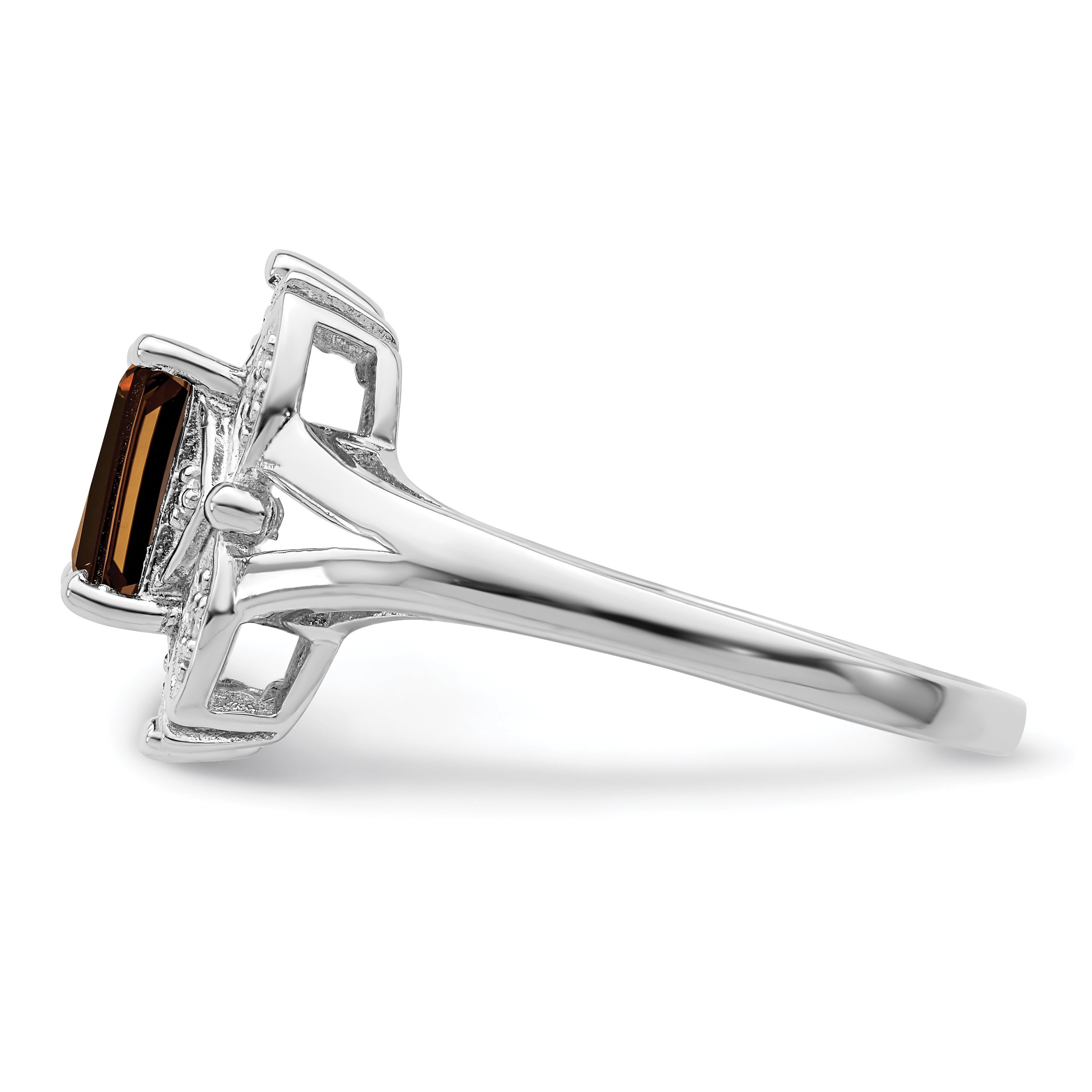 Sterling Silver Rhodium-Plated Diamond and Smoky Quartz Ring