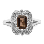 Sterling Silver Rhodium-Plated Diamond and Smoky Quartz Ring