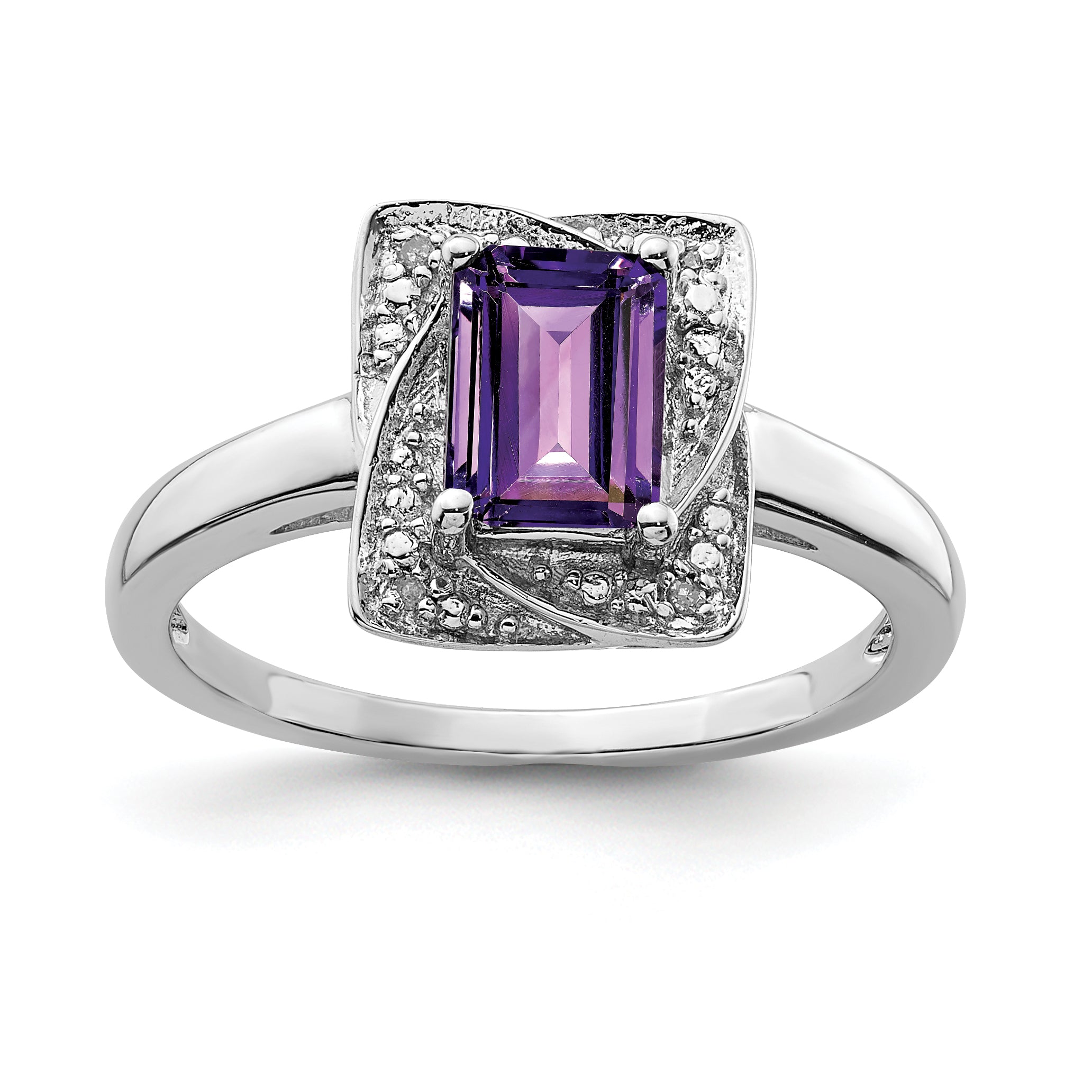 Sterling Silver Rhodium-plated Diamond & Amethyst Ring Main image