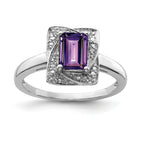 Sterling Silver Rhodium-plated Diamond & Amethyst Ring
