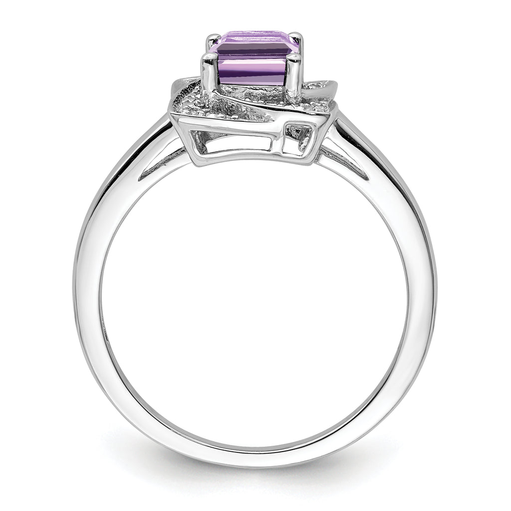 Sterling Silver Rhodium-Plated Diamond and Pink Quartz Ring