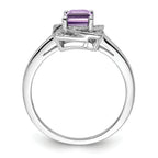 Sterling Silver Rhodium-Plated Diamond and Pink Quartz Ring