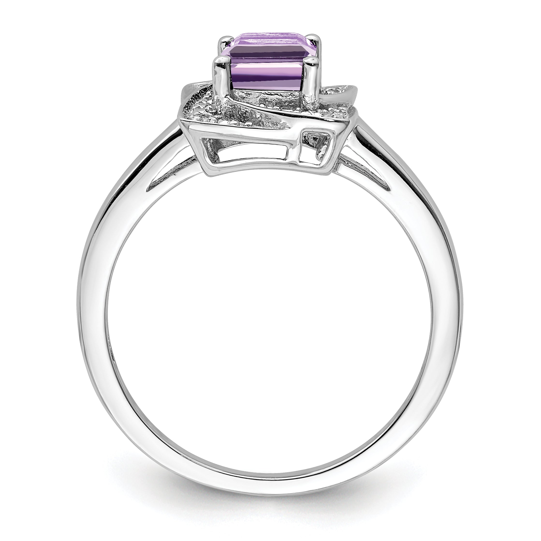 Sterling Silver Rhodium-Plated Diamond and Pink Quartz Ring