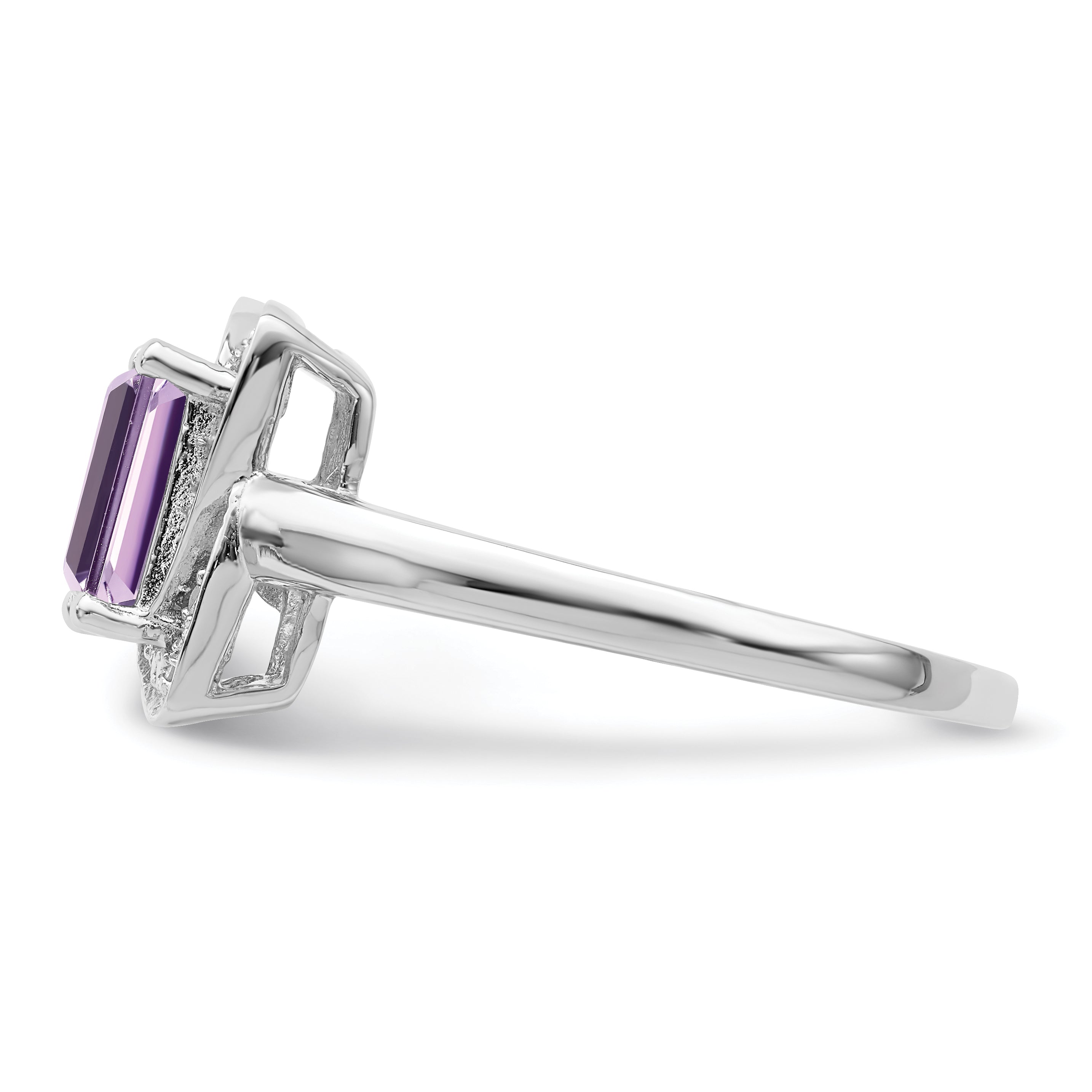 Sterling Silver Rhodium-Plated Diamond and Pink Quartz Ring