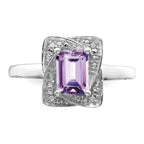 Sterling Silver Rhodium-Plated Diamond and Pink Quartz Ring
