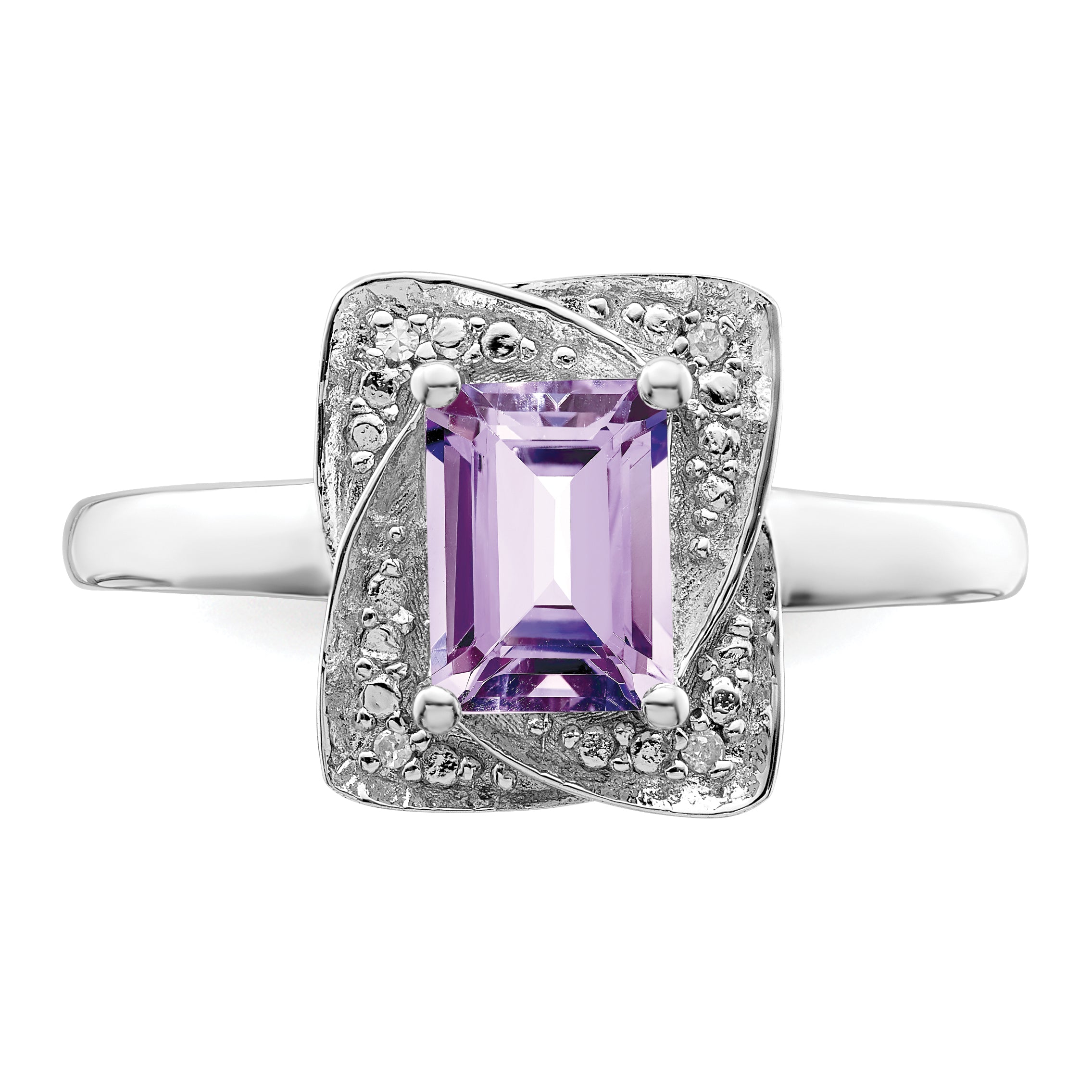 Sterling Silver Rhodium Diam. & Pink Quartz Ring