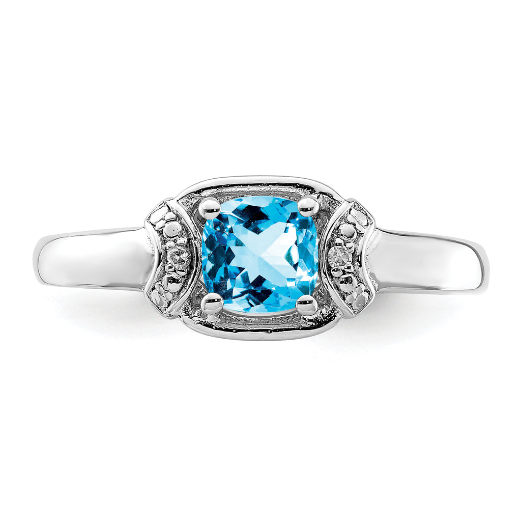 Sterling Silver Rhodium Diam. & Light Blue Topaz Ring