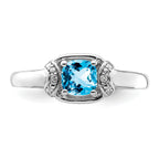 Sterling Silver Rhodium Diam. & Light Blue Topaz Ring