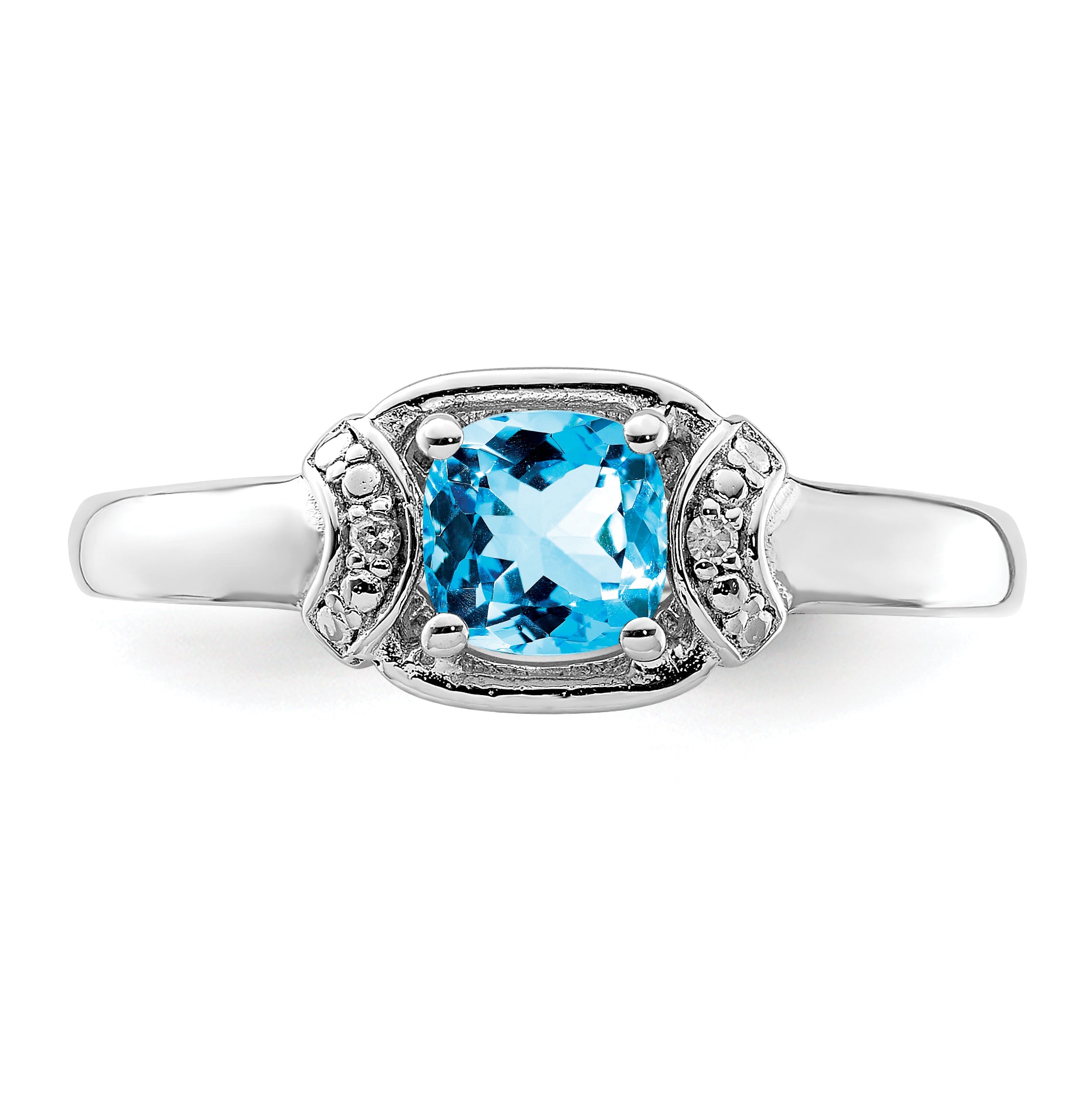 Sterling Silver Rhodium Diam. & Light Blue Topaz Ring