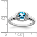 Sterling Silver Rhodium Diam. & Light Blue Topaz Ring