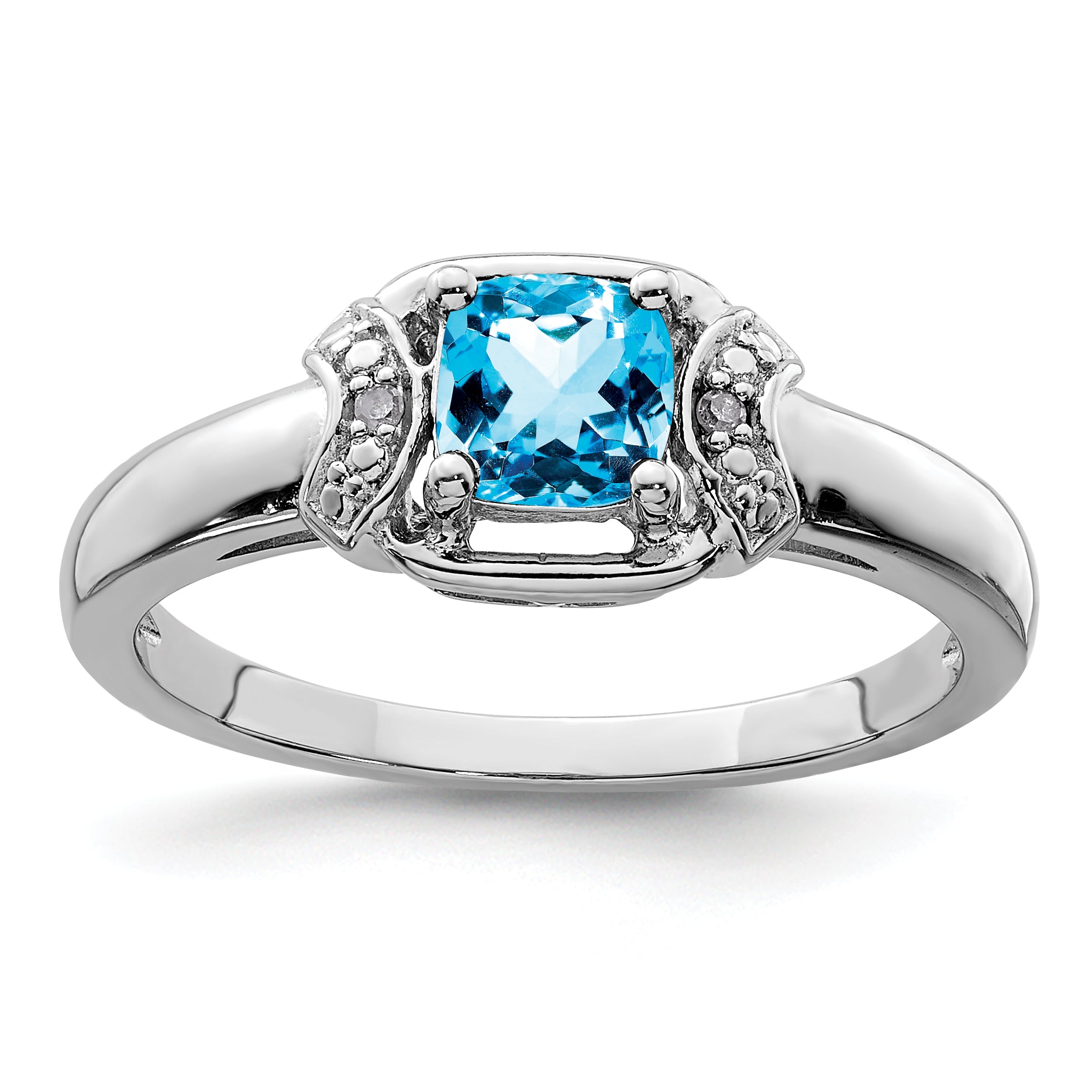 Sterling Silver Rhodium Diam. & Light Blue Topaz Ring Main image