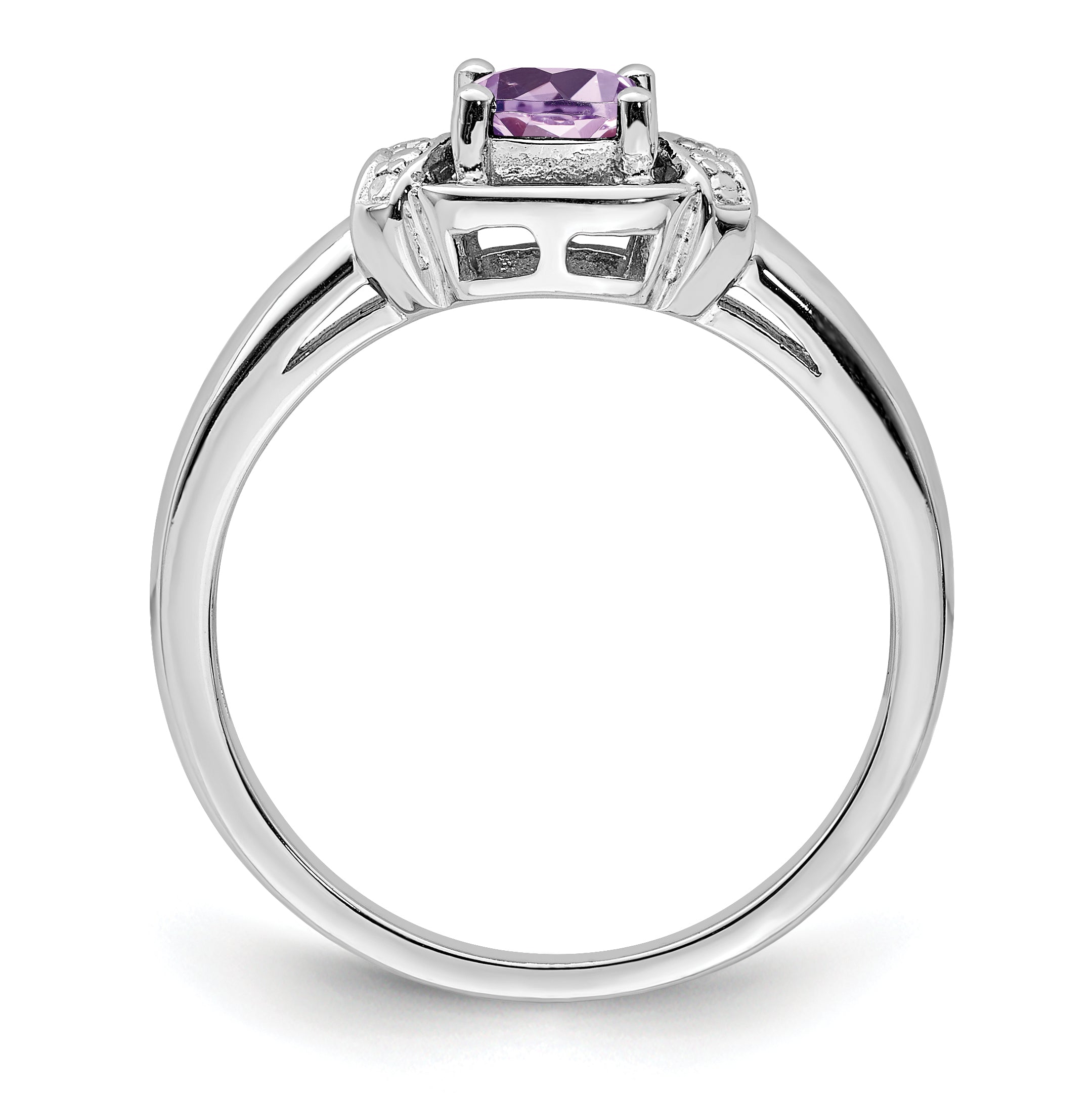 Sterling Silver Rhodium Diam. & Pink Quartz Ring Secondary image