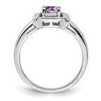 Sterling Silver Rhodium Diam. & Pink Quartz Ring