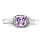 Sterling Silver Rhodium Diam. & Pink Quartz Ring