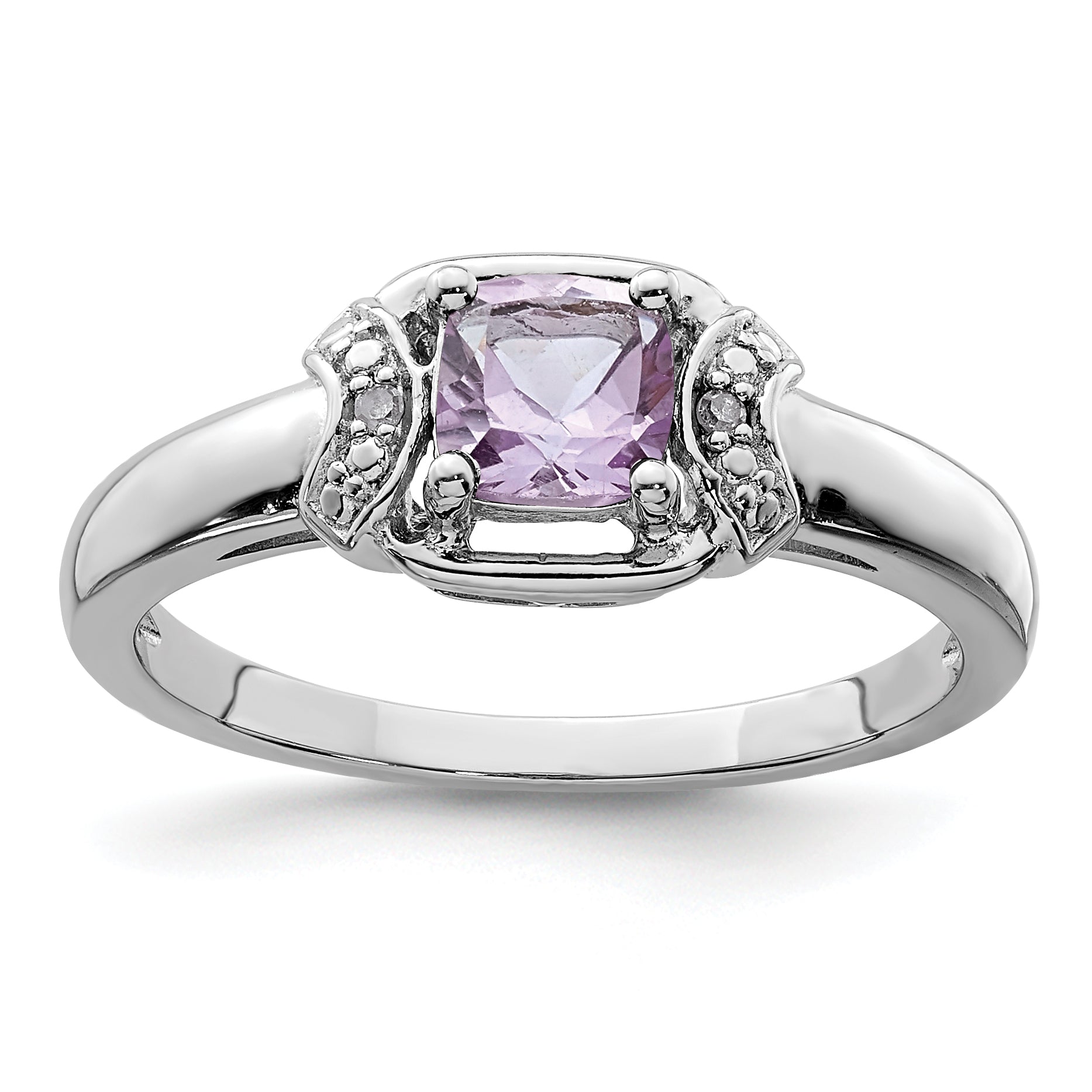 Sterling Silver Rhodium Diam. & Pink Quartz Ring Main image