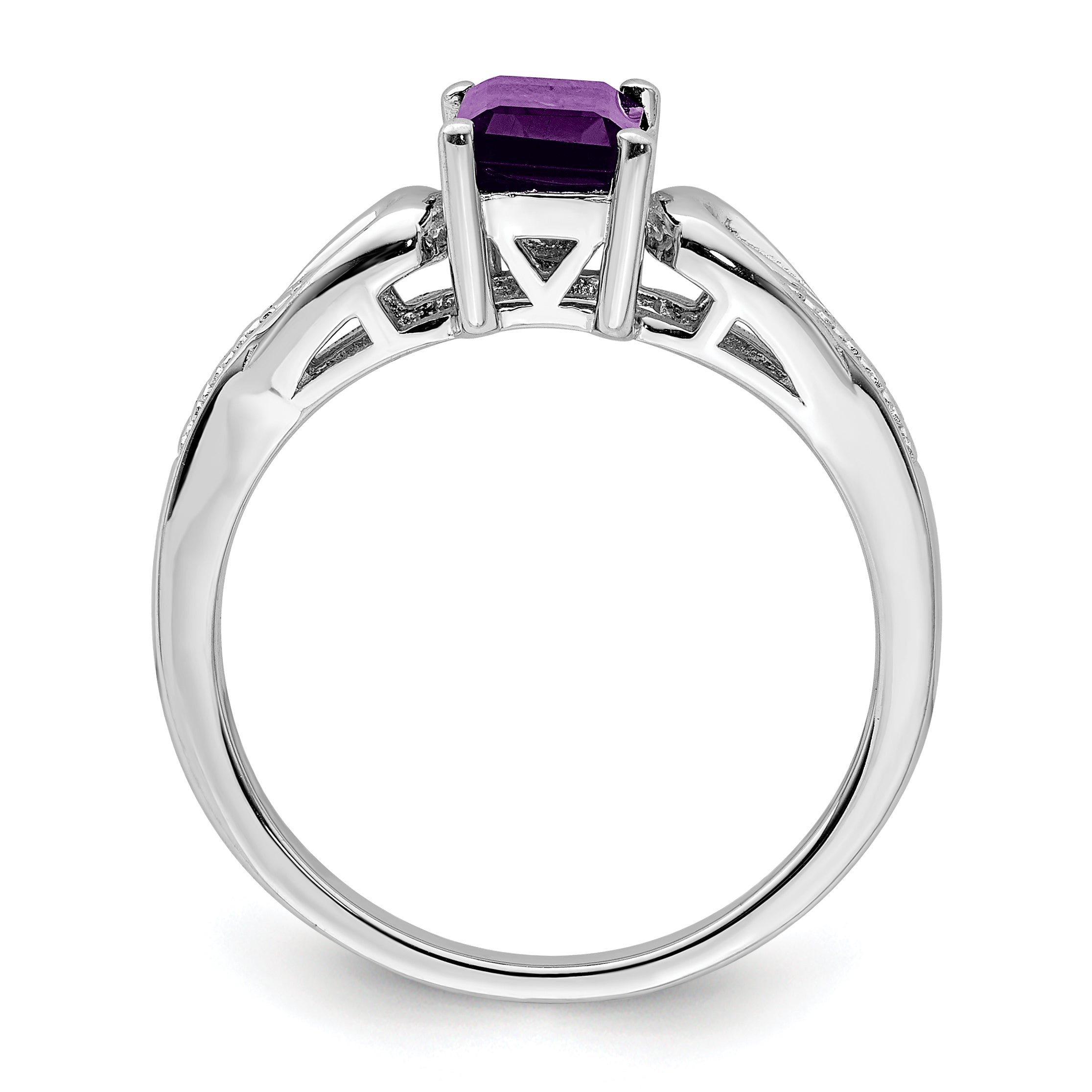 Sterling Silver Rhodium-plated Diamond & Amethyst Ring Secondary image