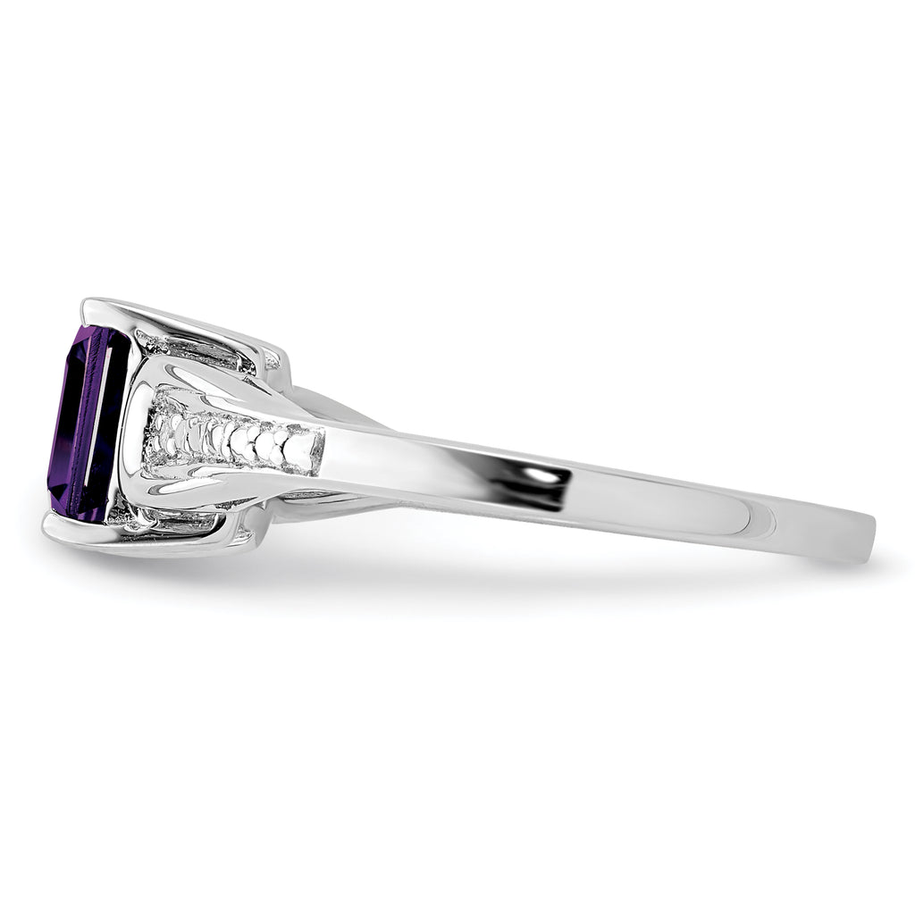 Sterling Silver Rhodium-plated Diamond & Amethyst Ring