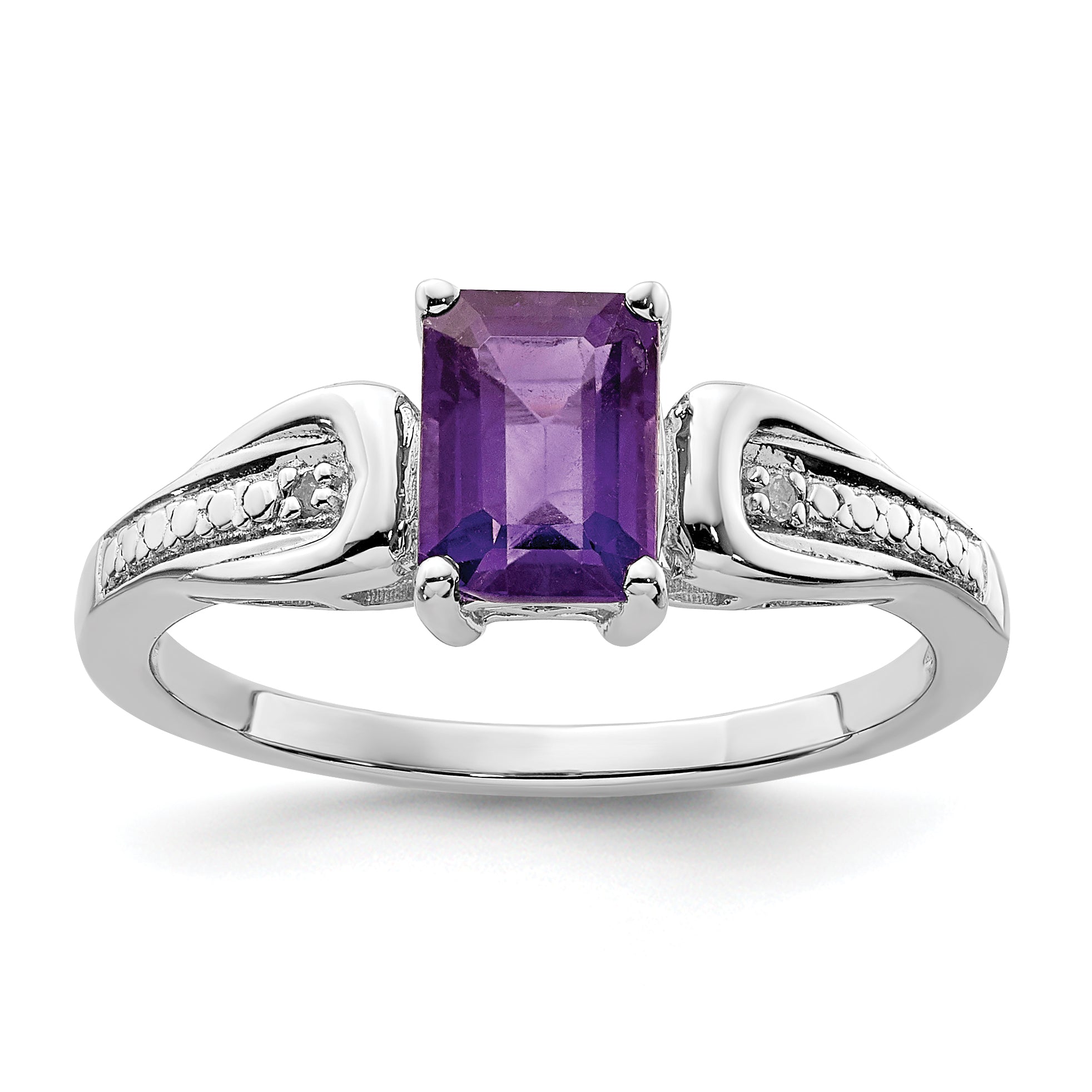 Sterling Silver Rhodium-plated Diamond & Amethyst Ring Main image