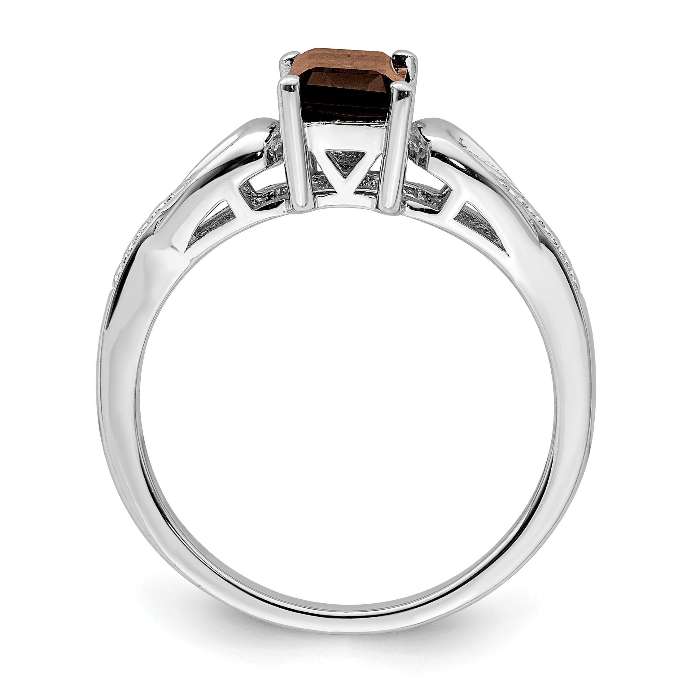 Sterling Silver Rhodium Diam. & Smoky Quartz Ring
