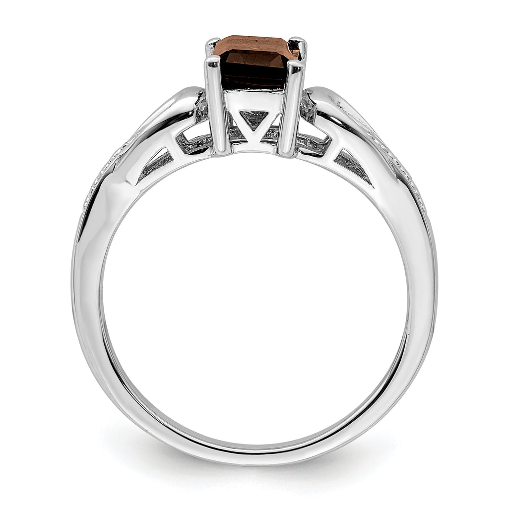 Sterling Silver Rhodium Diam. & Smoky Quartz Ring