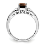 Sterling Silver Rhodium Diam. & Smoky Quartz Ring