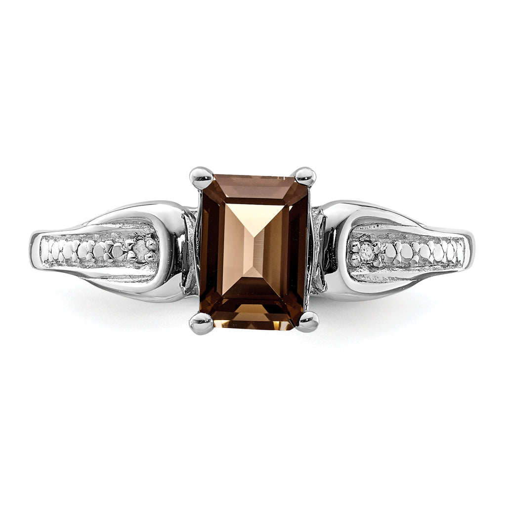 Sterling Silver Rhodium Diam. & Smoky Quartz Ring