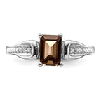 Sterling Silver Rhodium Diam. & Smoky Quartz Ring