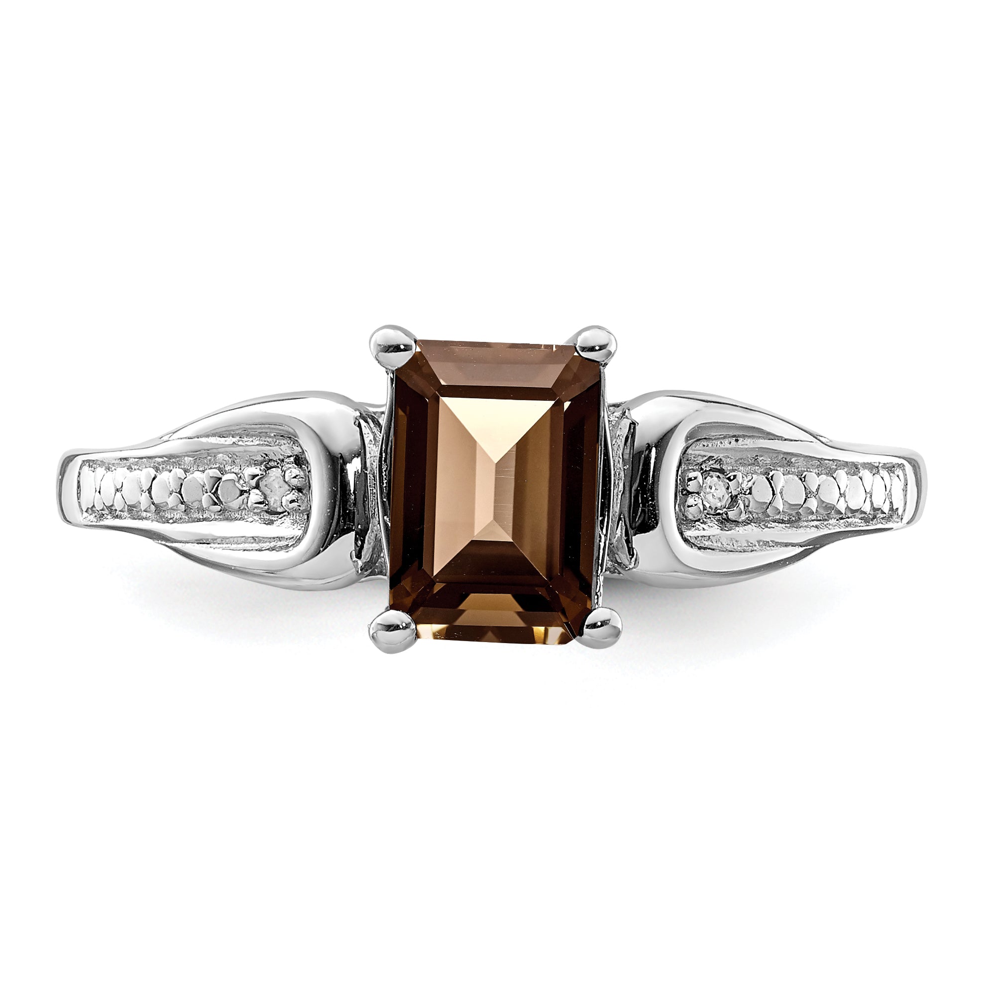 Sterling Silver Rhodium Diam. & Smoky Quartz Ring