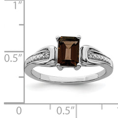 Sterling Silver Rhodium Diam. & Smoky Quartz Ring