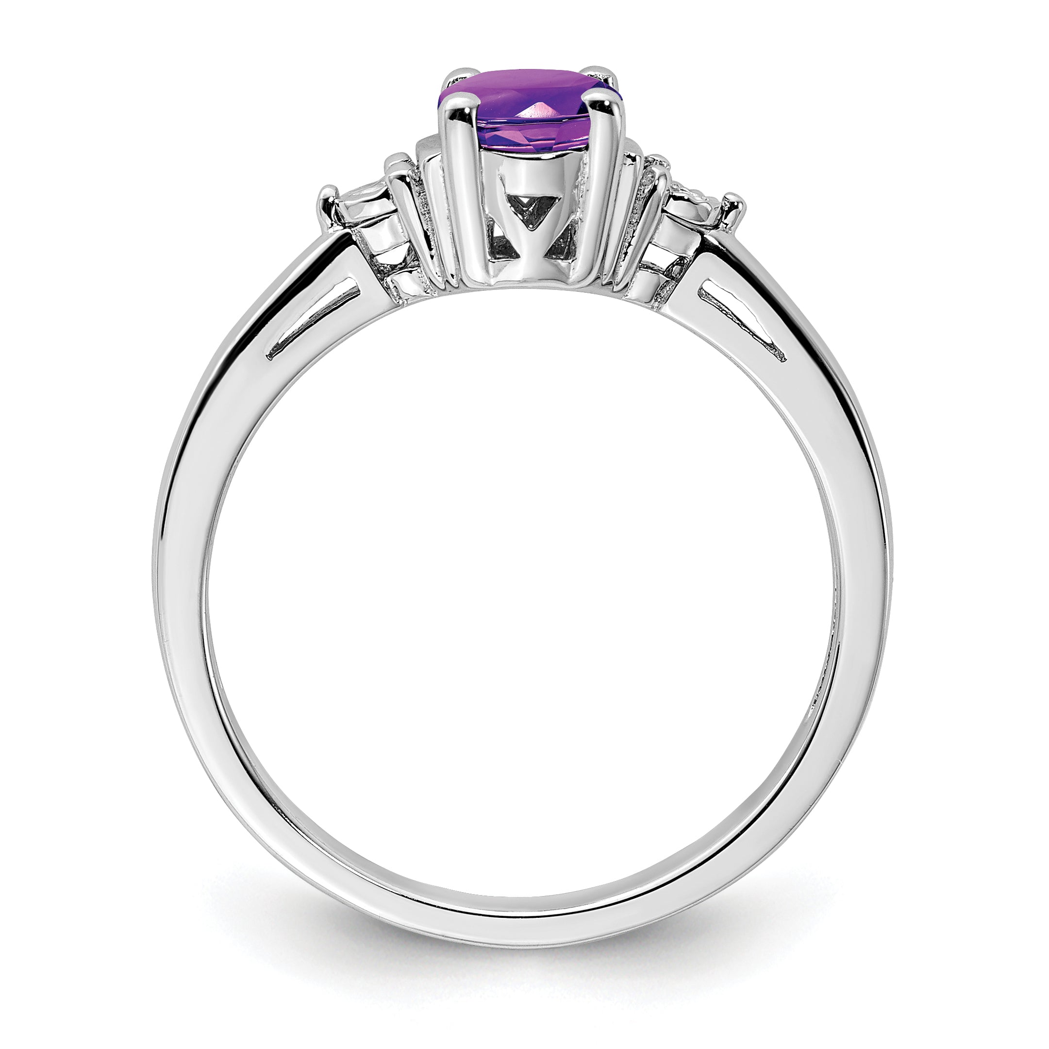 Sterling Silver Rhodium-Plated Diamond & Amethyst Ring Secondary image