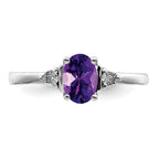 Sterling Silver Rhodium-Plated Diamond & Amethyst Ring