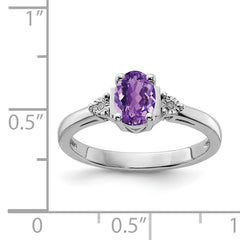Sterling Silver Rhodium-plated Diamond & Amethyst Ring