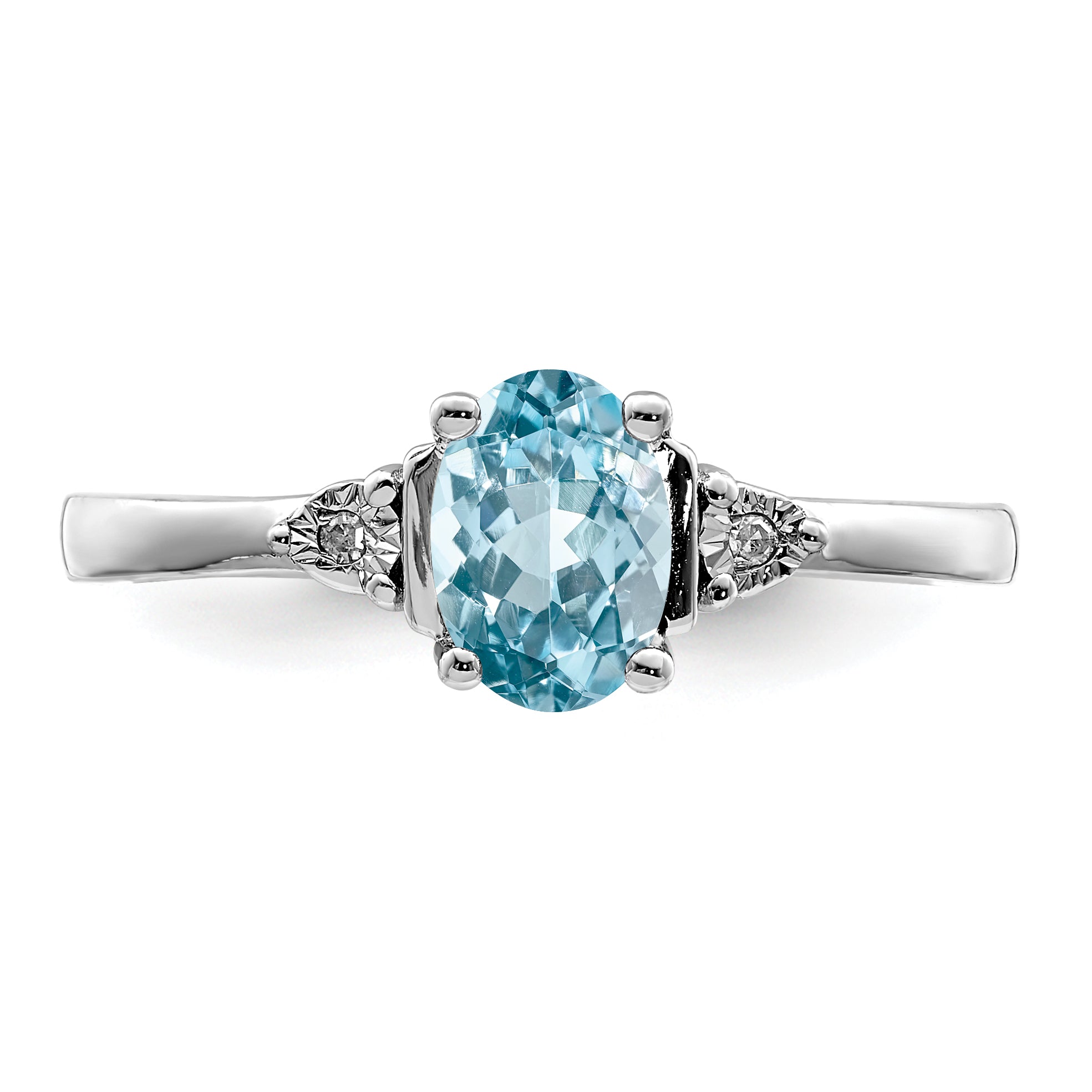 Sterling Silver Rhodium Diam. & Light Blue Topaz Ring