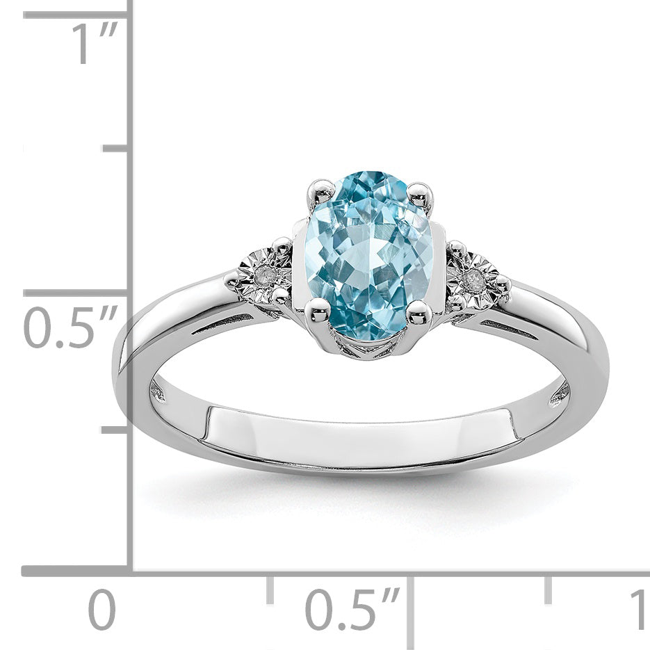 Sterling Silver Rhodium Diam. & Light Blue Topaz Ring