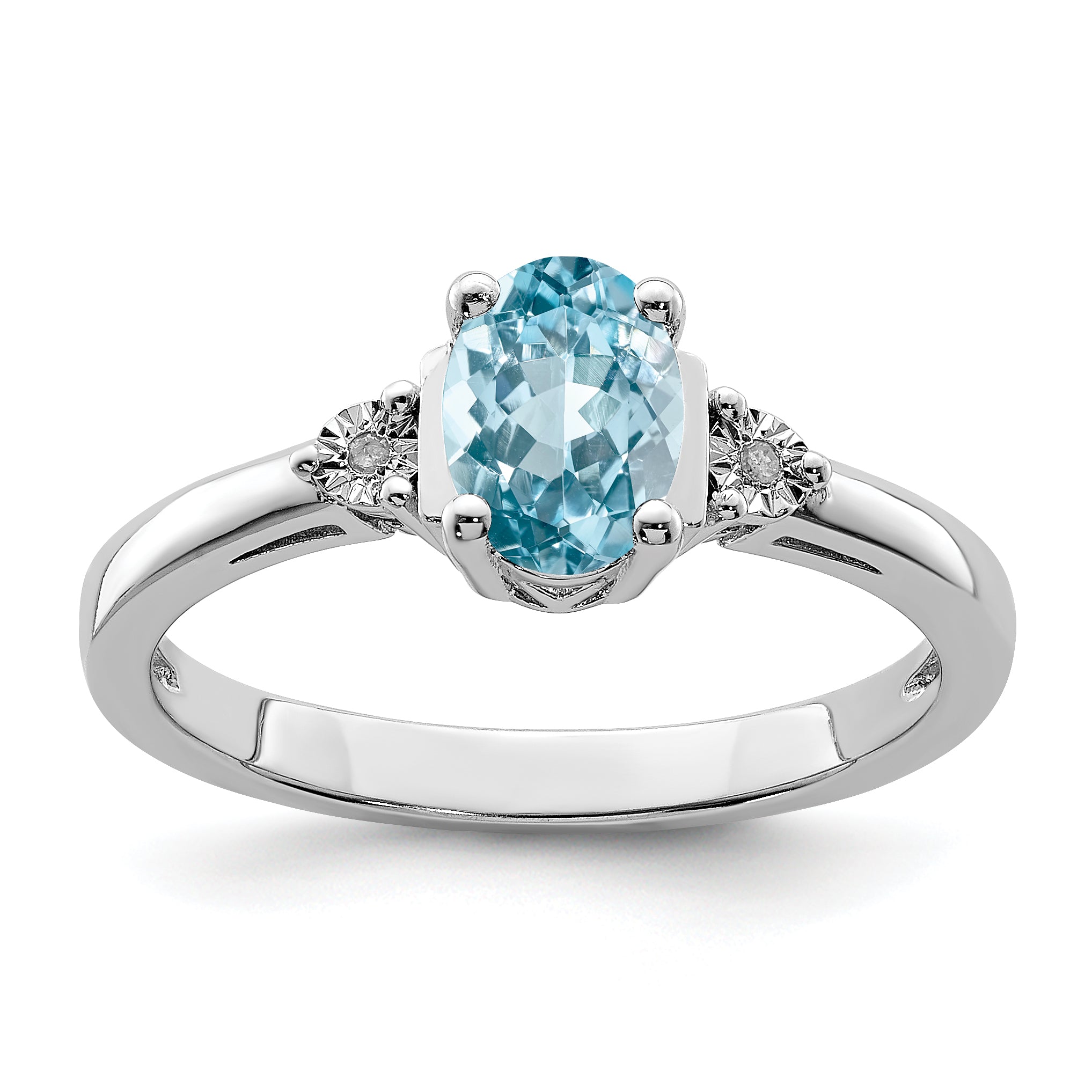 Sterling Silver Rhodium Diam. & Light Blue Topaz Ring Main image