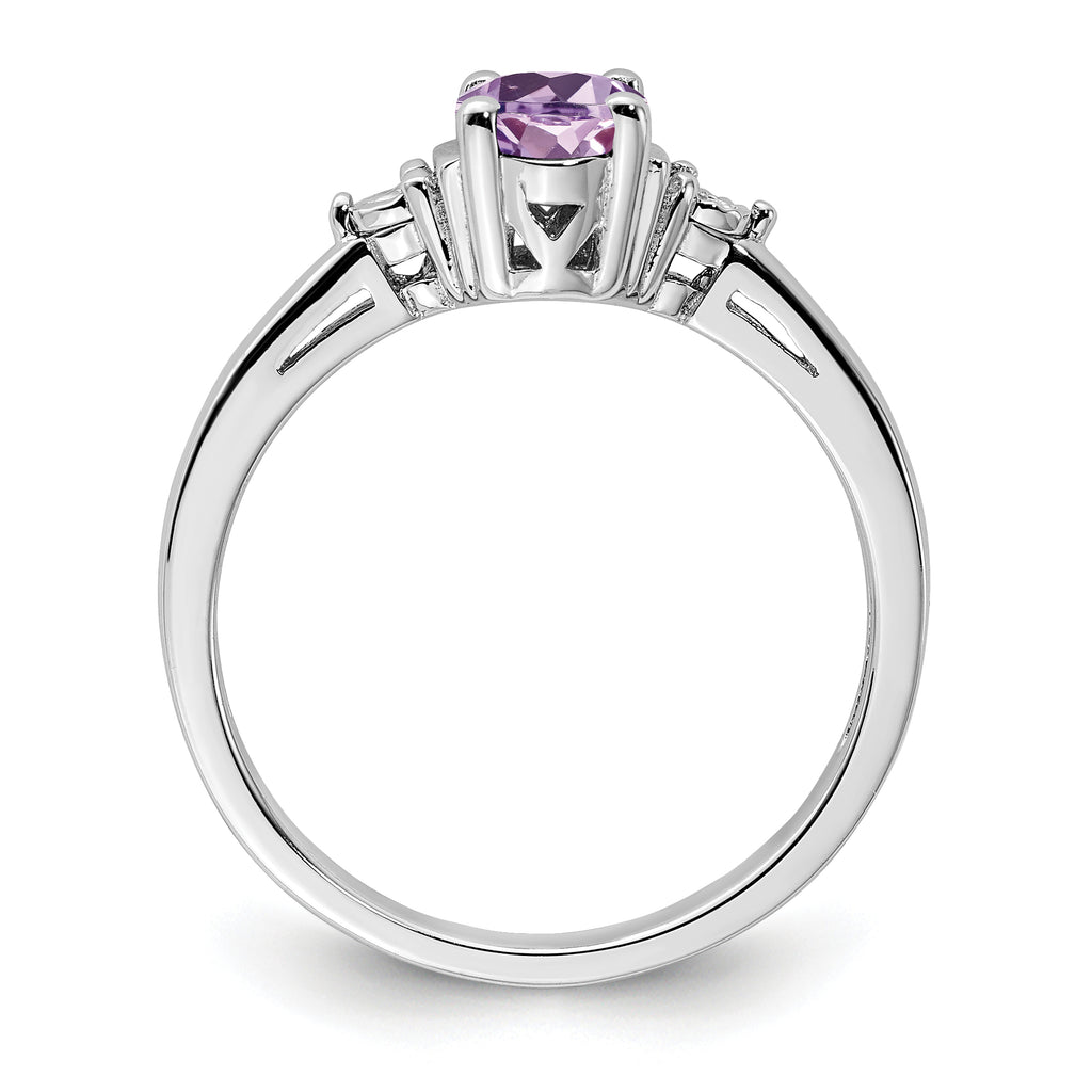 Sterling Silver Rhodium-Plated Diamond and Rose de France Ring