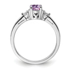 Sterling Silver Rhodium-Plated Diamond and Rose de France Ring