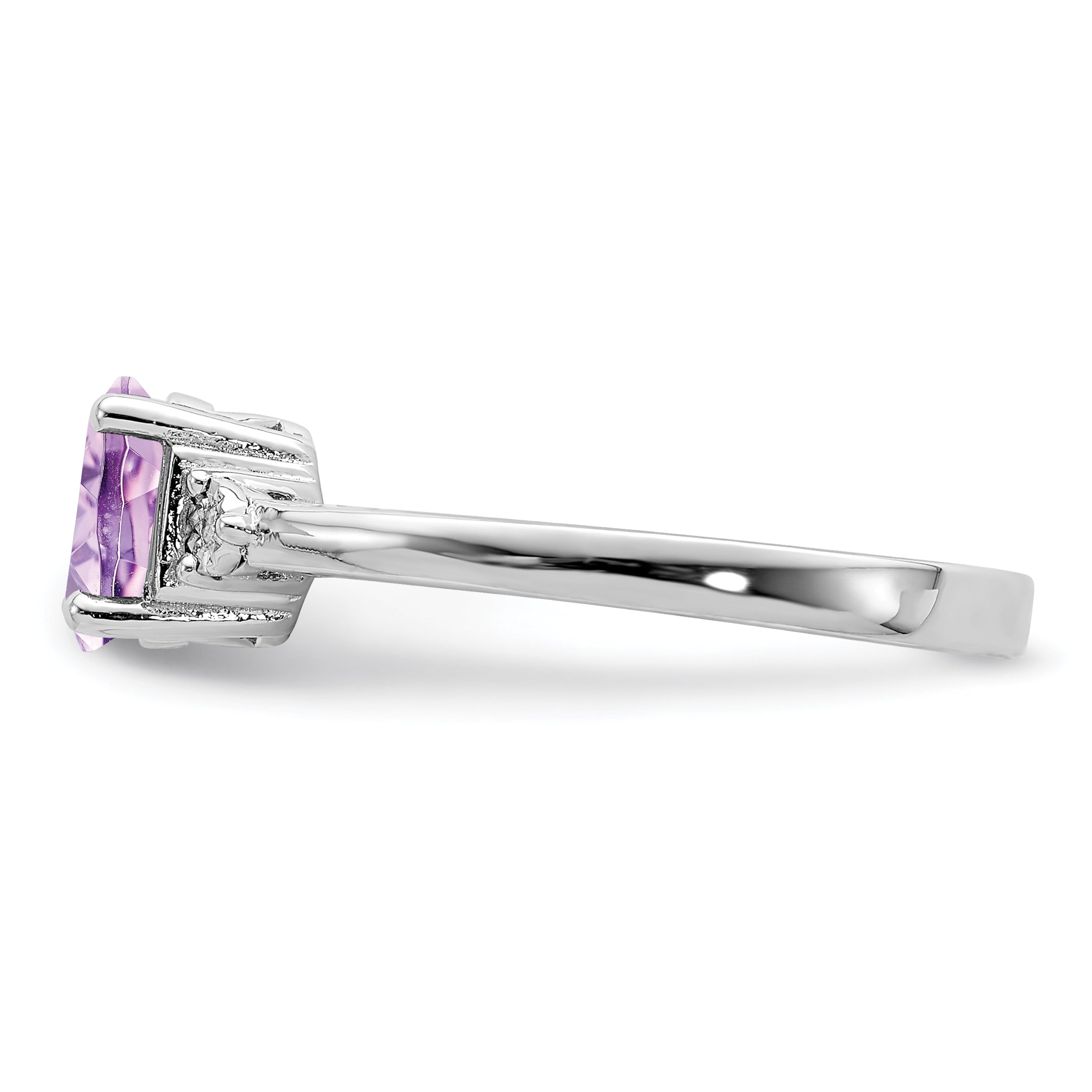 Sterling Silver Rhodium-Plated Diamond and Rose de France Ring
