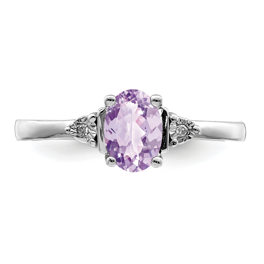 Sterling Silver Rhodium-Plated Diamond and Rose de France Ring