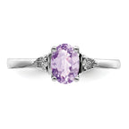 Sterling Silver Rhodium-Plated Diamond and Rose de France Ring