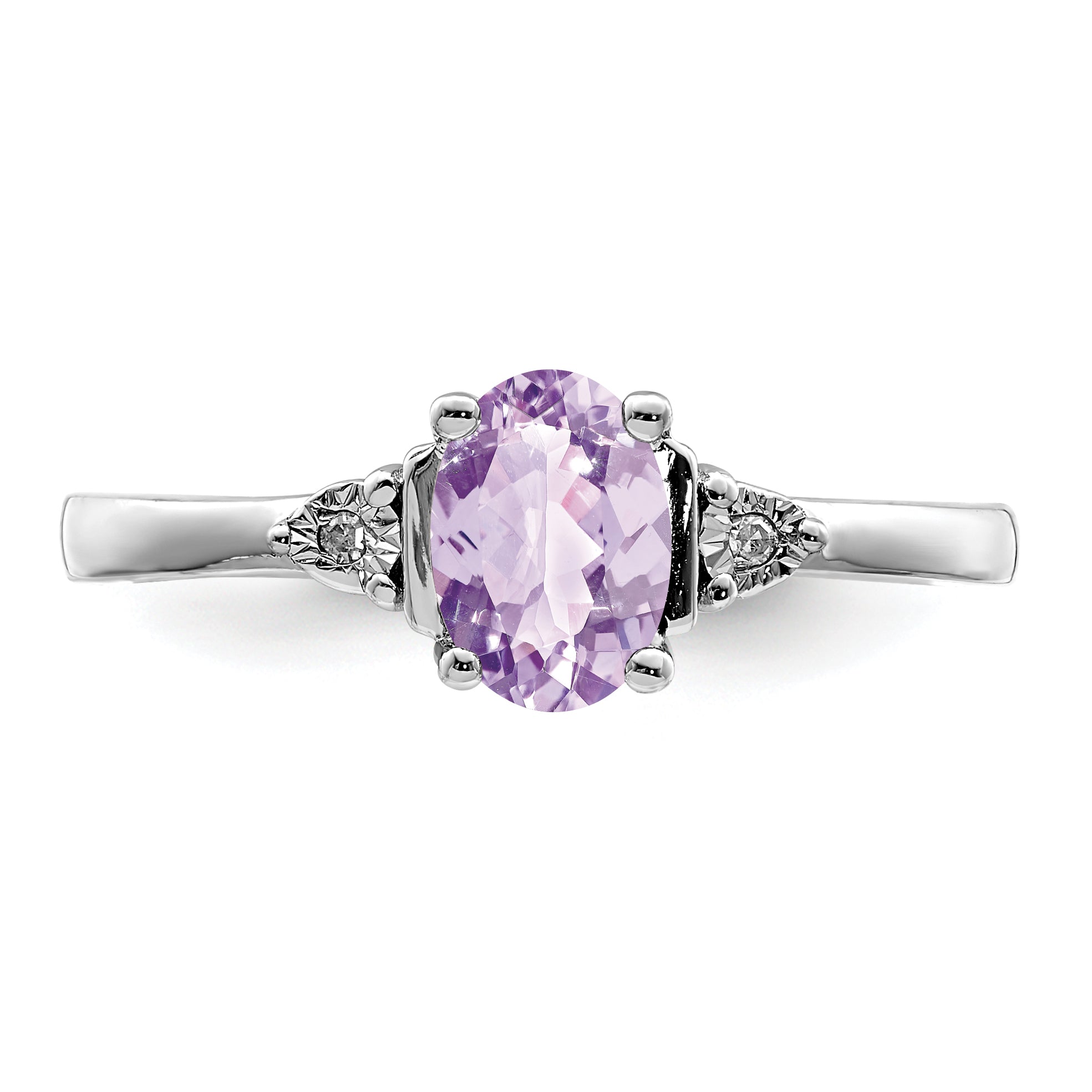 Sterling Silver Rhodium-Plated Diamond and Rose de France Ring