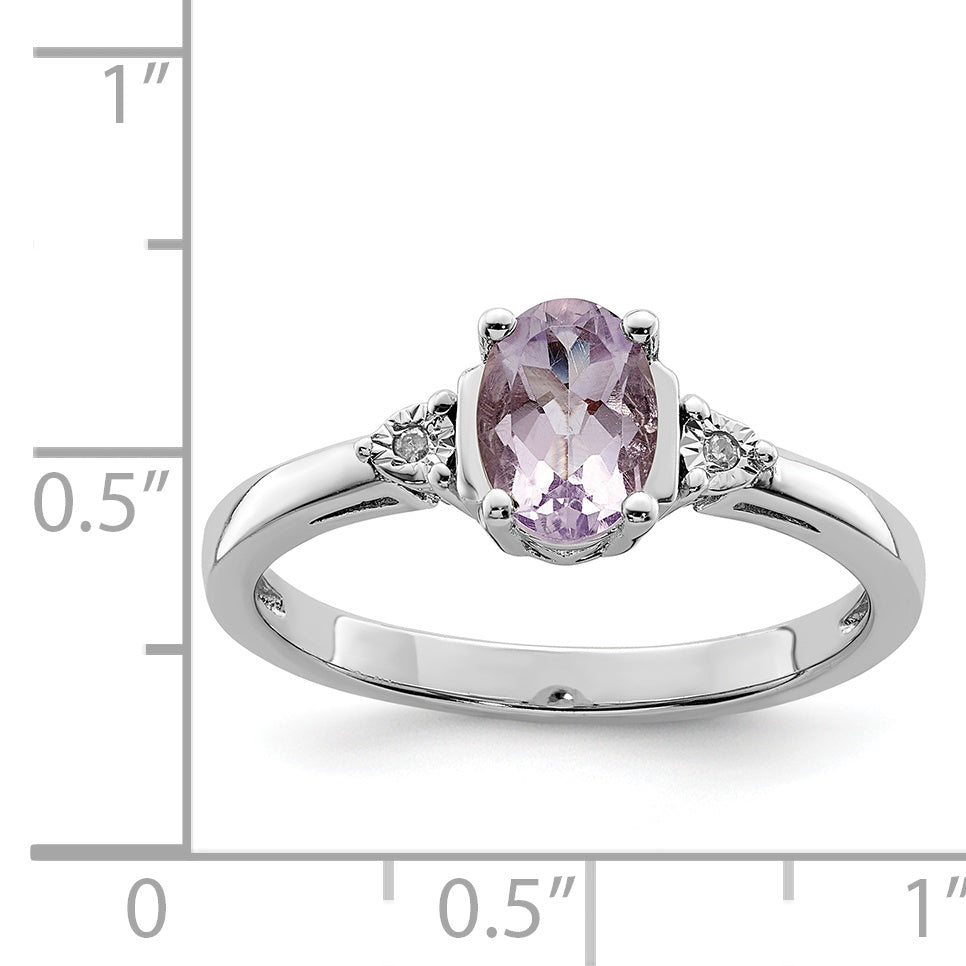 Sterling Silver Rhodium-Plated Diamond and Rose de France Ring