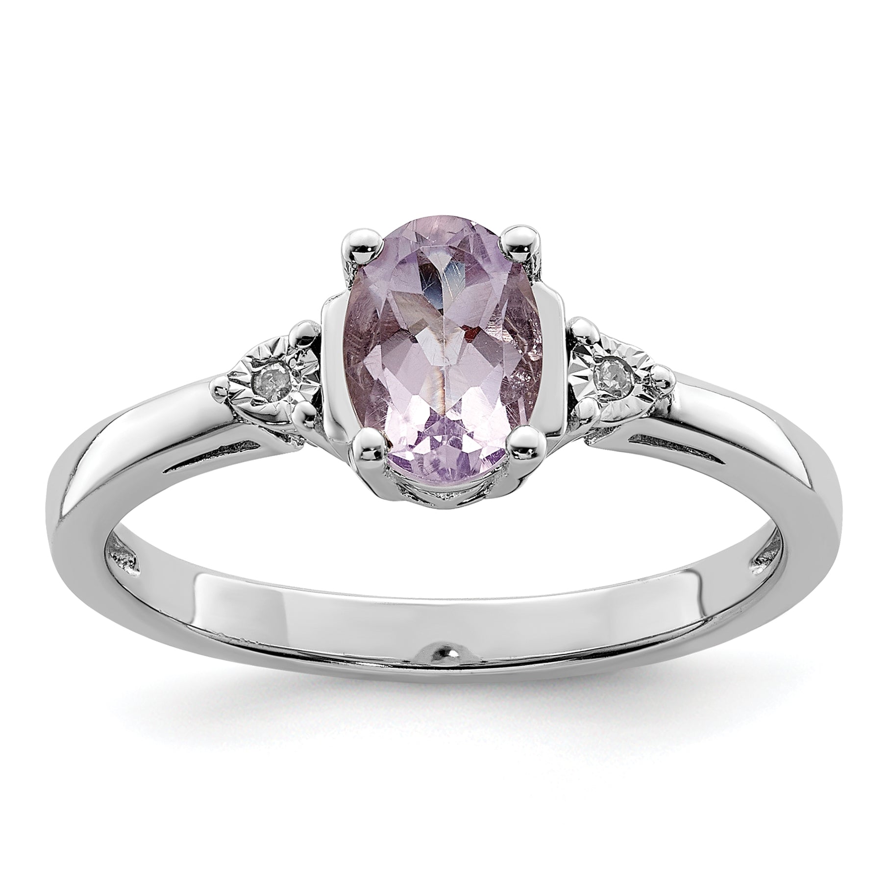 Sterling Silver Rhodium-Plated Diamond and Rose de France Ring Main image