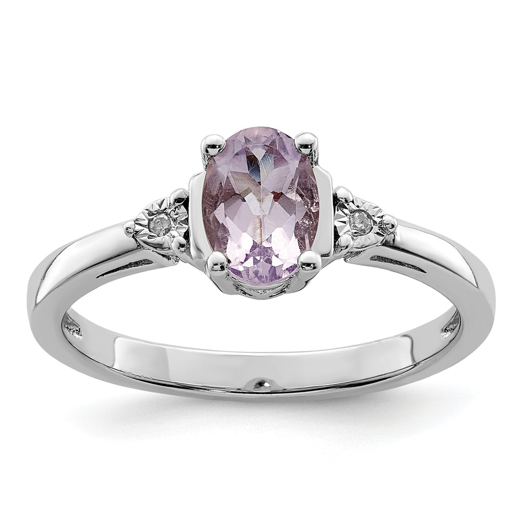 Sterling Silver Rhodium-Plated Diamond and Rose de France Ring