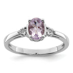 Sterling Silver Rhodium-Plated Diamond and Rose de France Ring