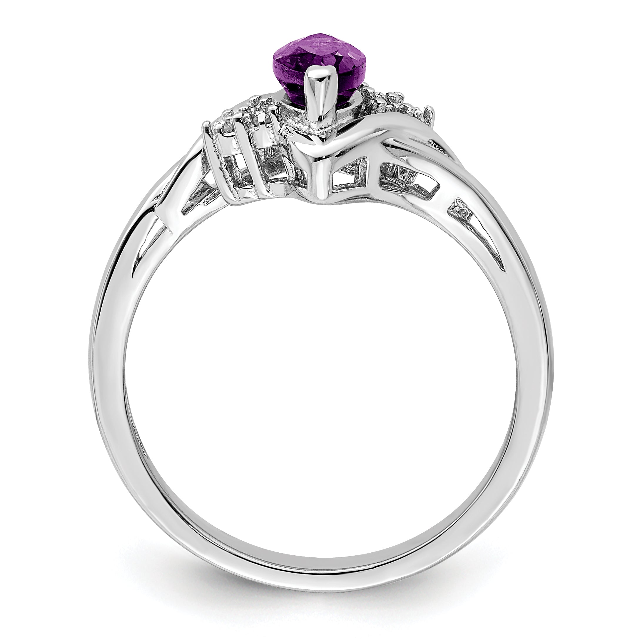 Sterling Silver Rhodium-plated Diamond & Amethyst Ring Secondary image