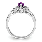 Sterling Silver Rhodium-plated Diamond & Amethyst Ring
