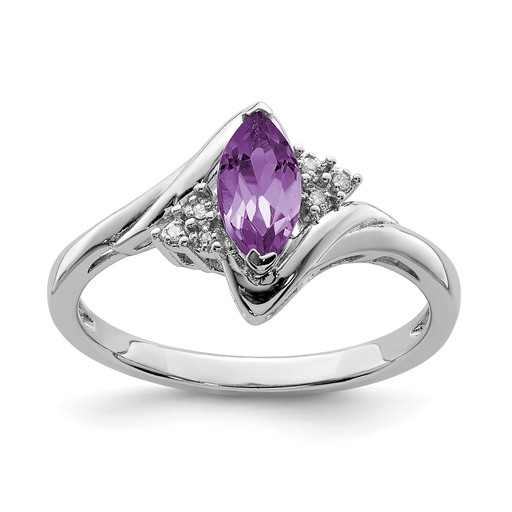 Sterling Silver Rhodium-plated Diamond & Amethyst Ring Main image